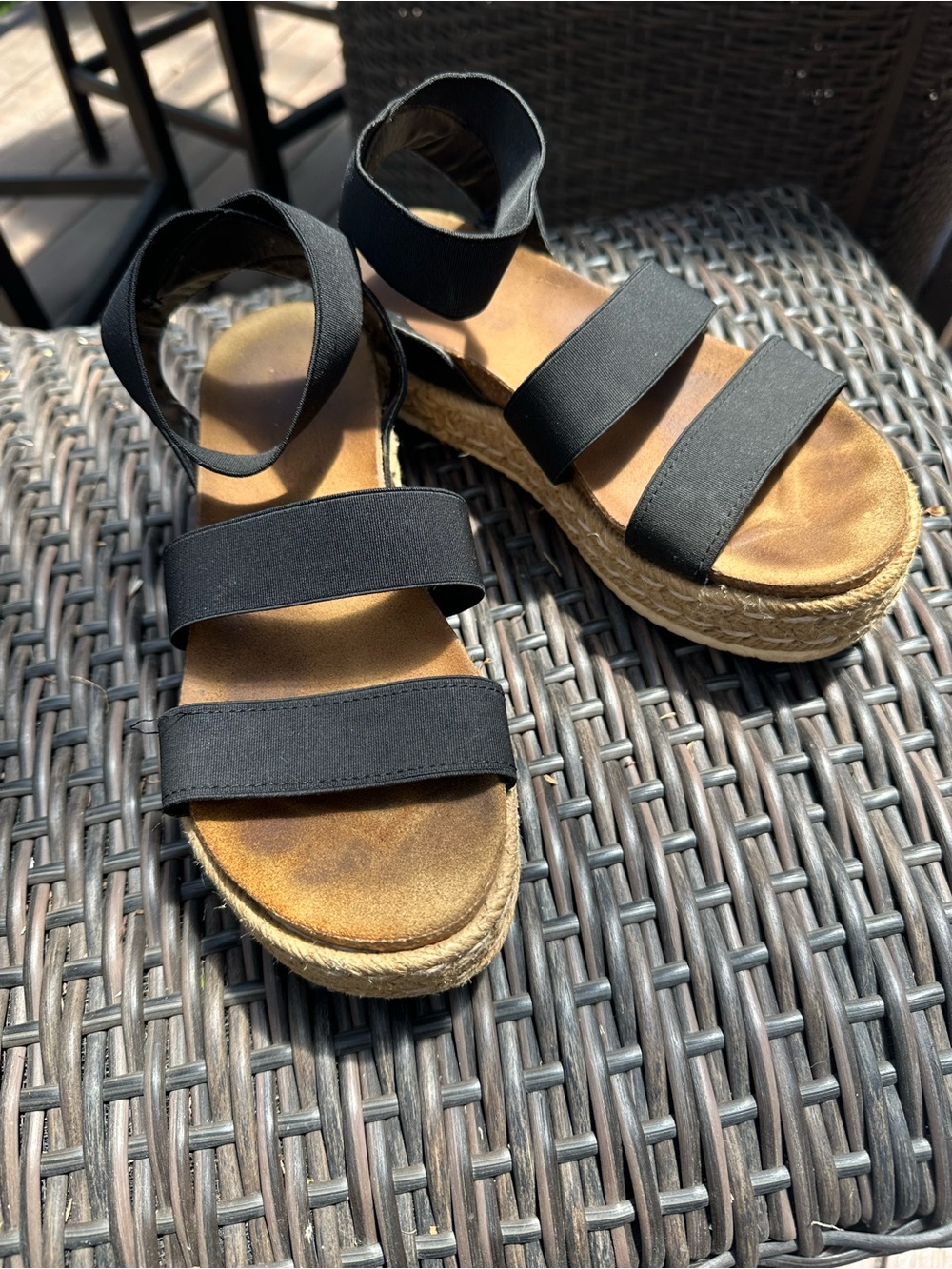 Steve Madden Black Elastic-Strap Espadrille Platforms